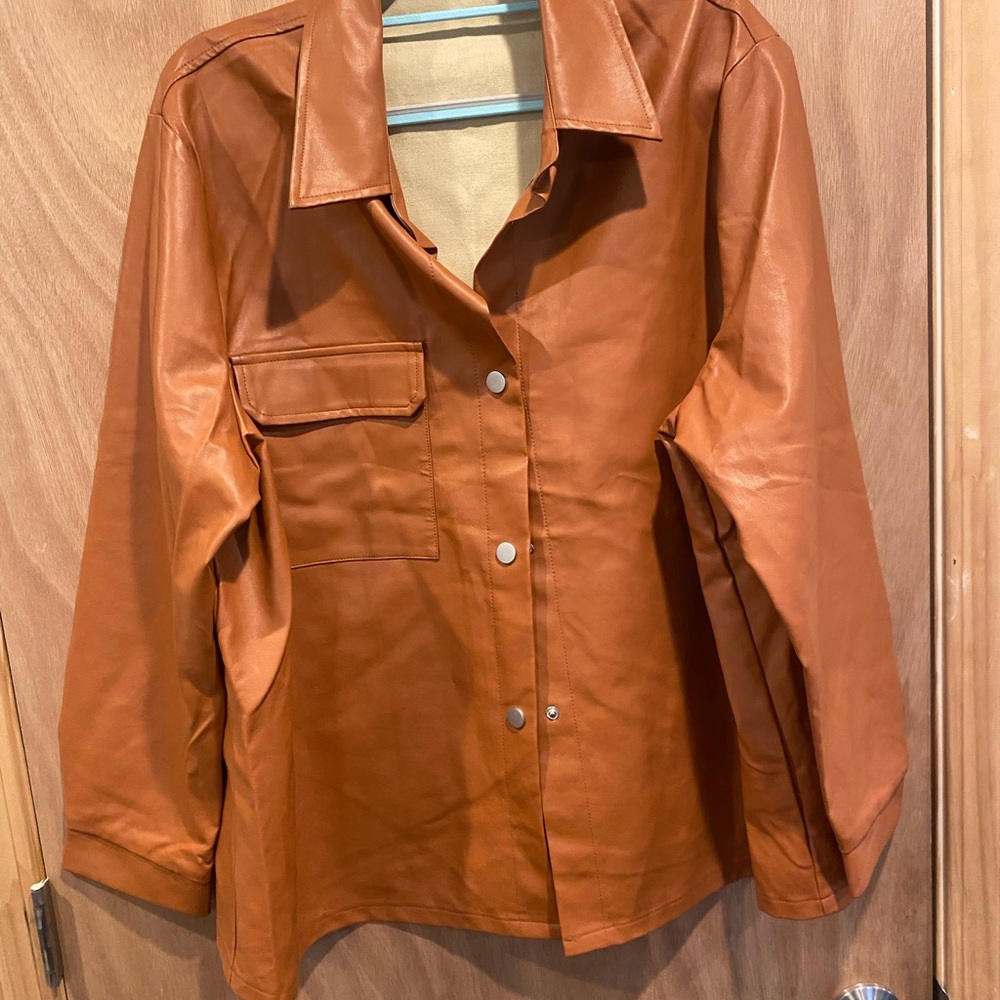Women's Tan Faux Leather Jacket